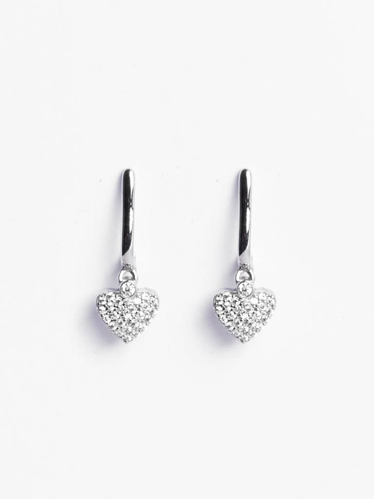 925 Sterling Silver Platinum Plated Swiss Zirconia Heart Dangler Drop Earrings Valentine Gift For Women & Girls : CSE18