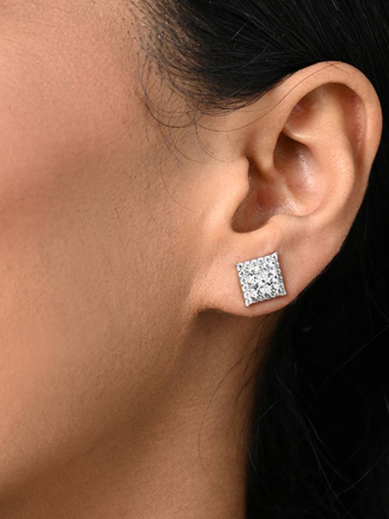 925 Sterling Silver Platinum Plated Swiss Zirconia Alva Classic Stud Earrings Gift For Women & Girls : CSE19