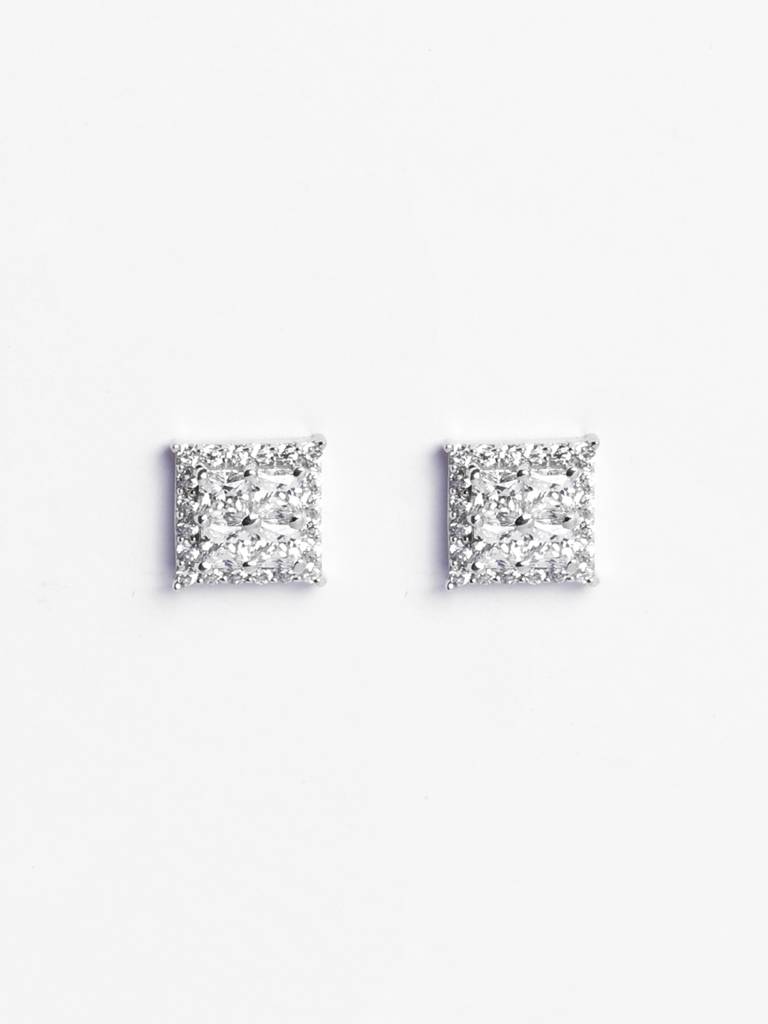 925 Sterling Silver Platinum Plated Swiss Zirconia Alva Classic Stud Earrings Gift For Women & Girls : CSE19