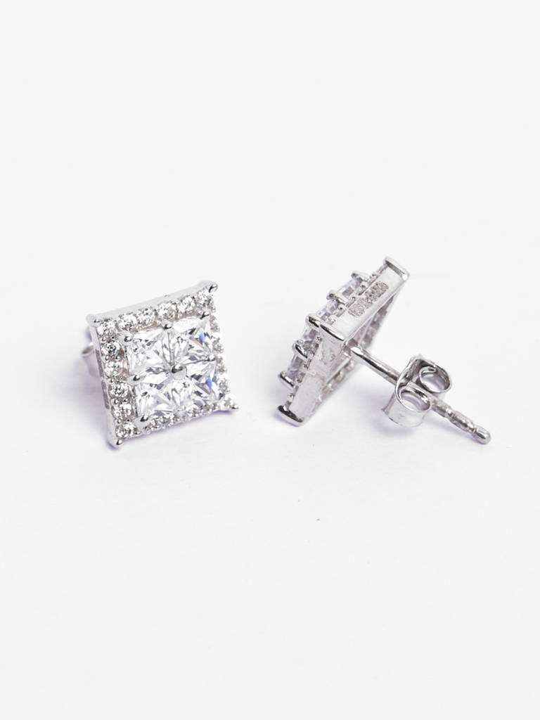 925 Sterling Silver Platinum Plated Swiss Zirconia Alva Classic Stud Earrings Gift For Women & Girls : CSE19