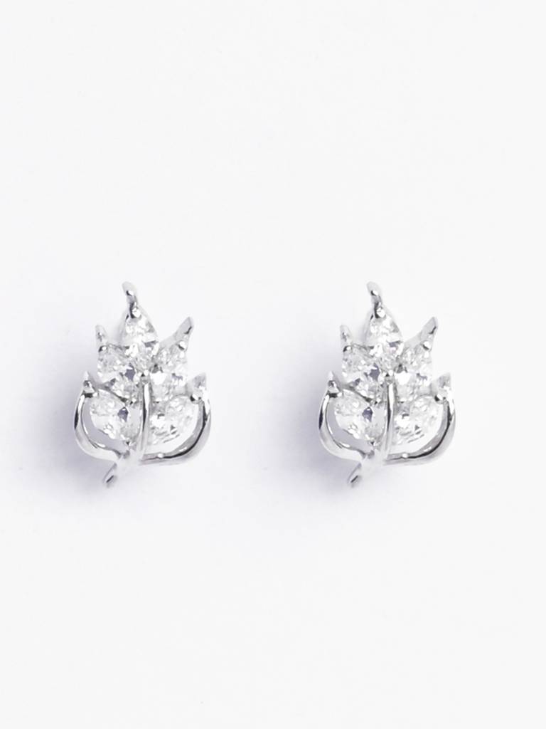 925 Sterling Silver Platinum Plated Swiss Zirconia Esma Leaf Stud Earrings Gift For Women & Girls : CSE20