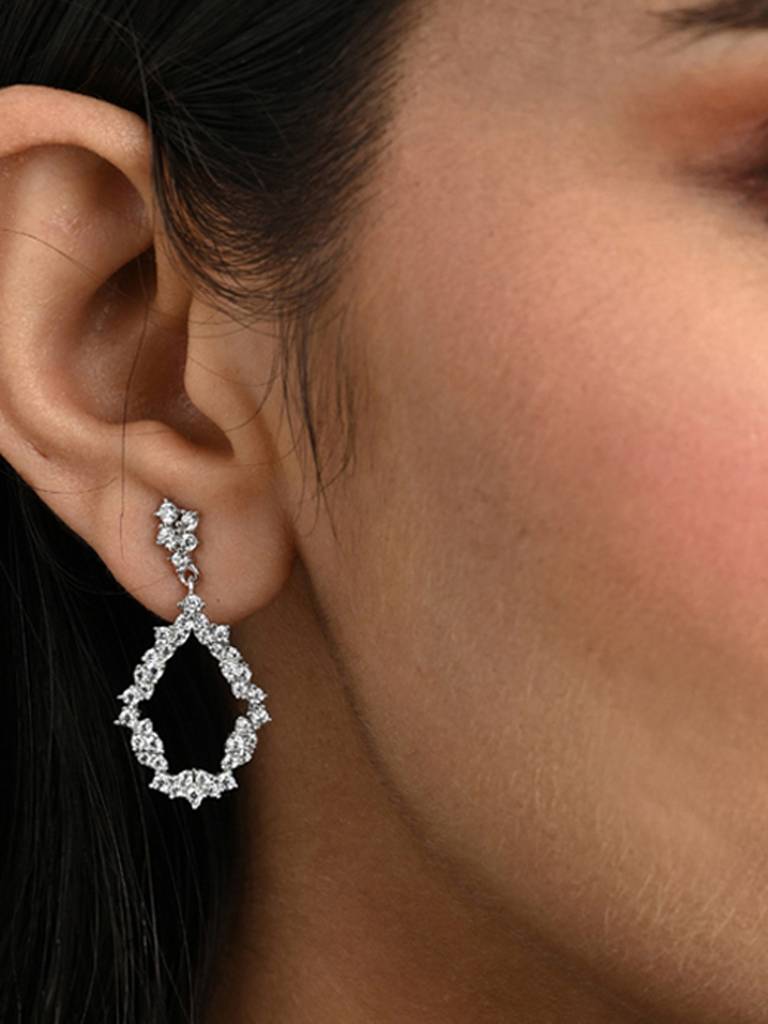 925 Sterling Silver Platinum Plated Swiss Zirconia Frida Studded Dangler Earrings Gift For Women & Girls : CSE21