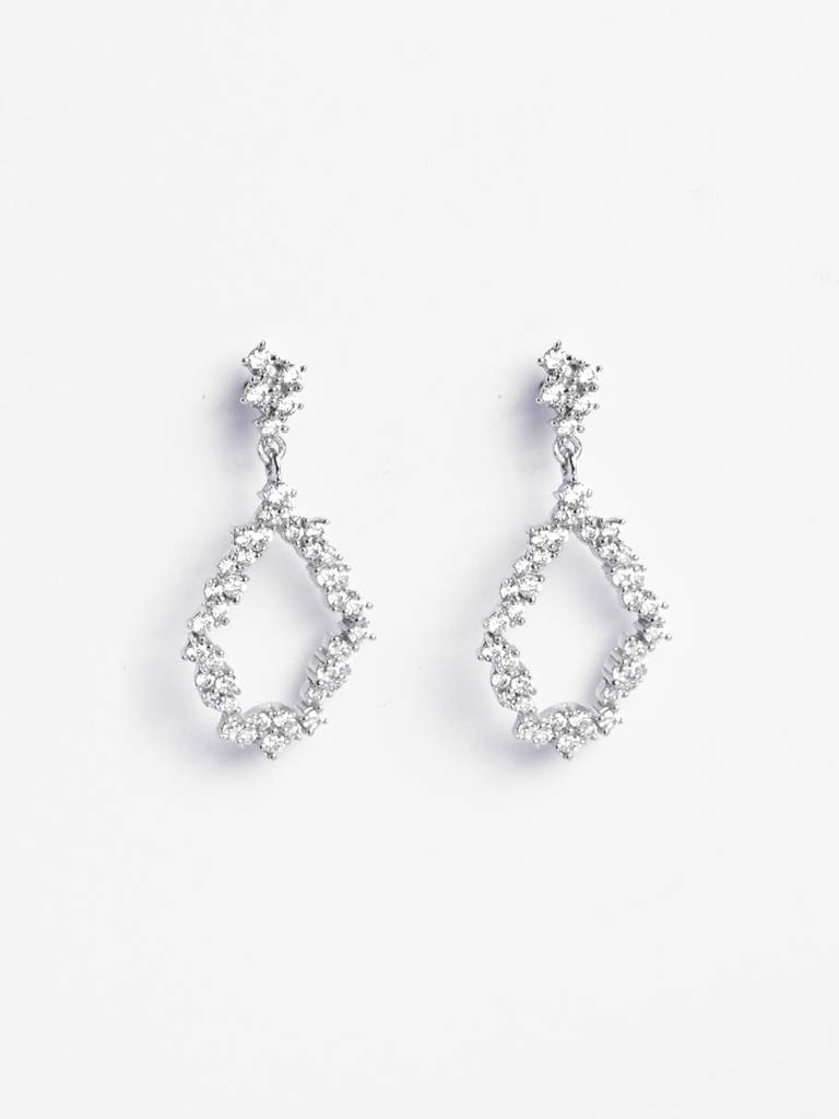 925 Sterling Silver Platinum Plated Swiss Zirconia Frida Studded Dangler Earrings Gift For Women & Girls : CSE21