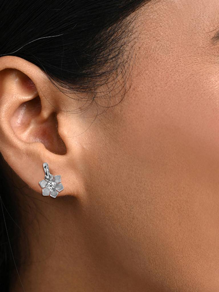 925 Sterling Silver Platinum Plated Swiss Zirconia Gioia Flower Stud Earrings Gift For Women & Girls : CSE22