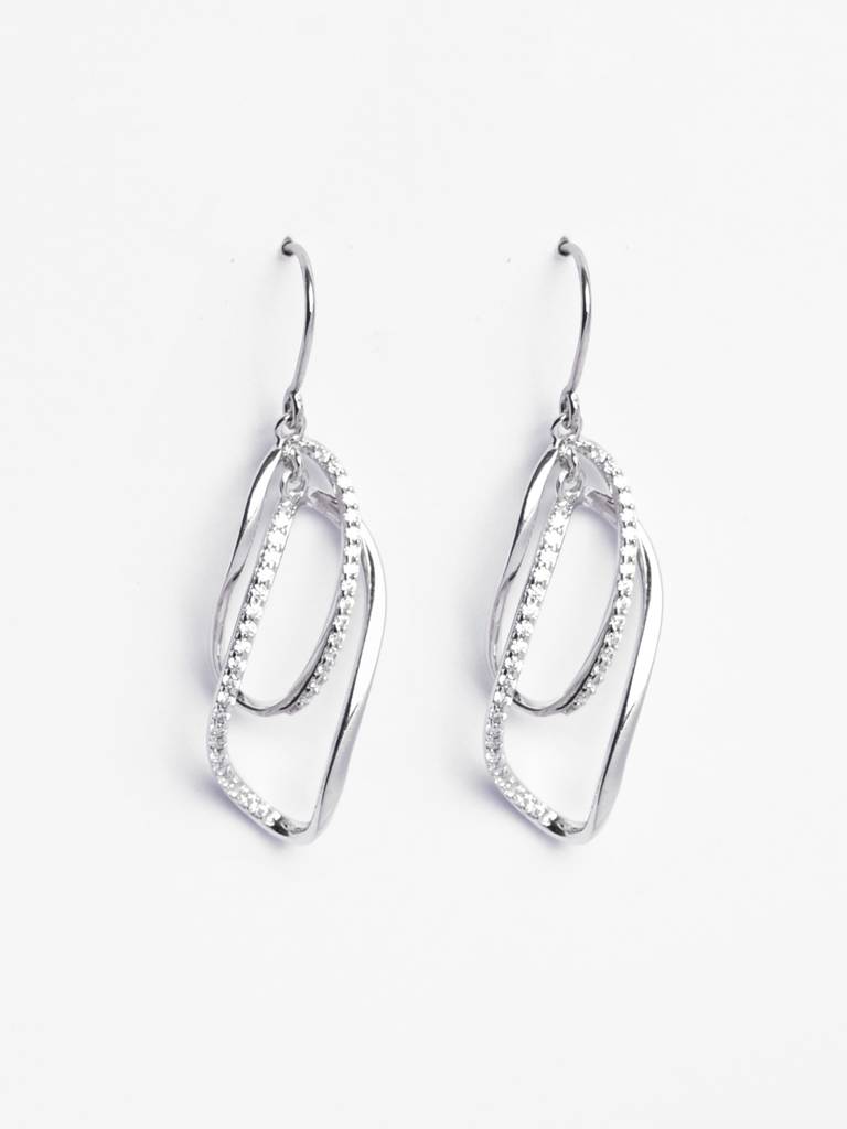 925 Sterling Silver Platinum Plated Swiss Zirconia Twisted Long Dangler Earrings Gift For Women & Girls : CSE23