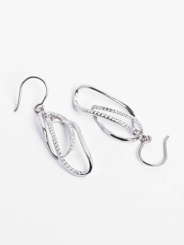 925 Sterling Silver Platinum Plated Swiss Zirconia Twisted Long Dangler Earrings Gift For Women & Girls : CSE23