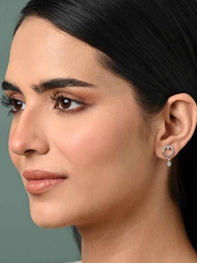 925 Sterling Silver Platinum Plated Swiss Zirconia Anja Bali Drop Earrings Gift For Women & Girls : CSE24