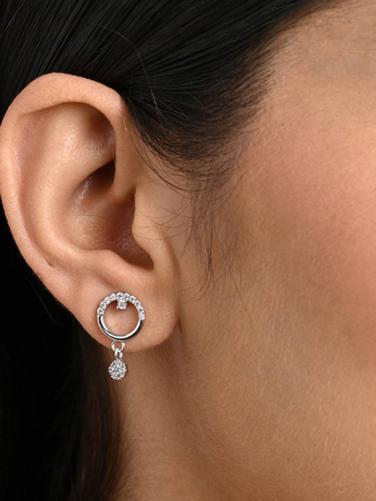 925 Sterling Silver Platinum Plated Swiss Zirconia Anja Bali Drop Earrings Gift For Women & Girls : CSE24