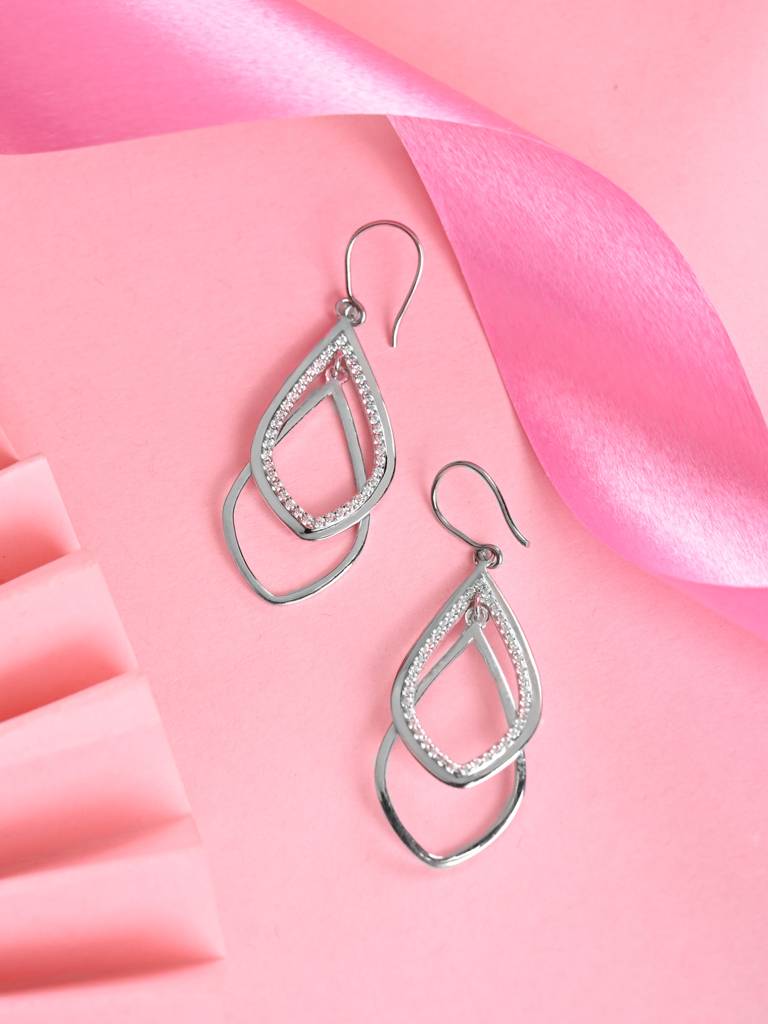 925 Sterling Silver Platinum Plated Swiss Zirconia Zita Leafy Dangler Earrings Gift For Women & Girls : CSE25
