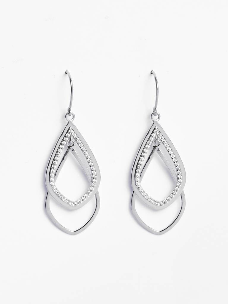 925 Sterling Silver Platinum Plated Swiss Zirconia Zita Leafy Dangler Earrings Gift For Women & Girls : CSE25