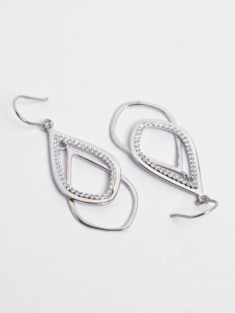 925 Sterling Silver Platinum Plated Swiss Zirconia Zita Leafy Dangler Earrings Gift For Women & Girls : CSE25