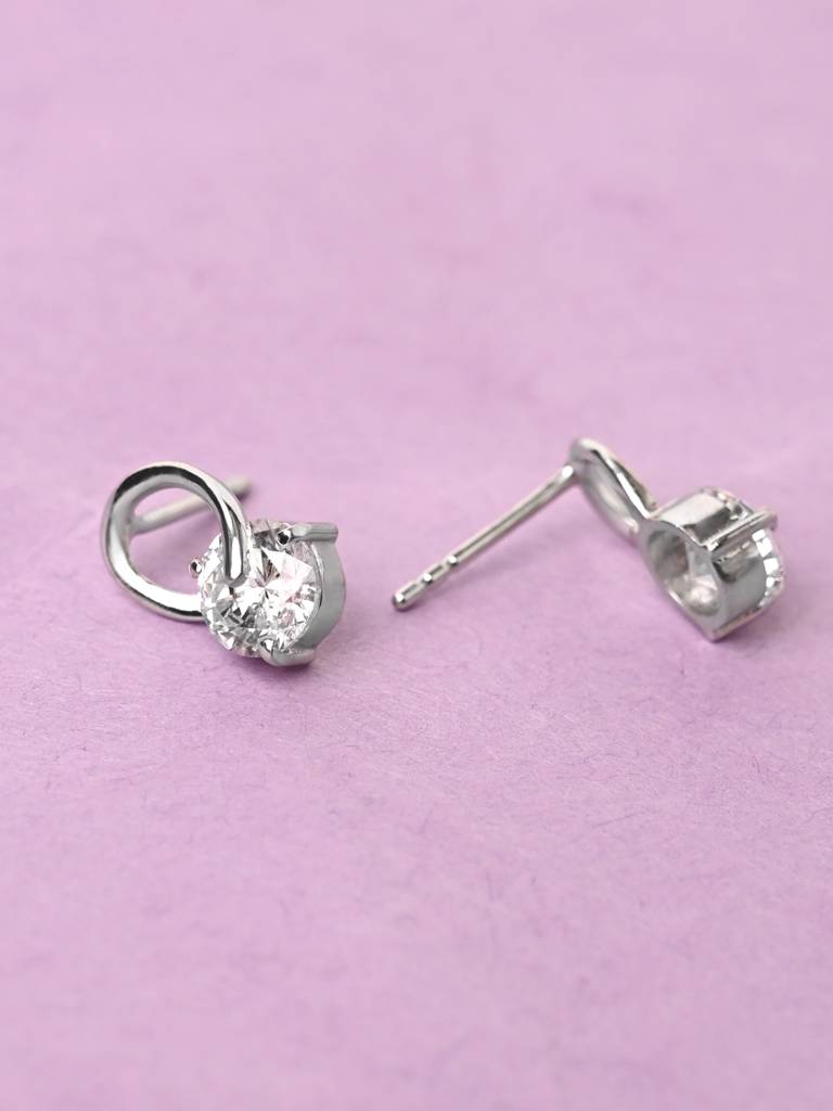 925 Sterling Silver Rhodium Plated Swiss Zirconia Solitaire Studs Earrings Gift For Women & Girls : CSE2