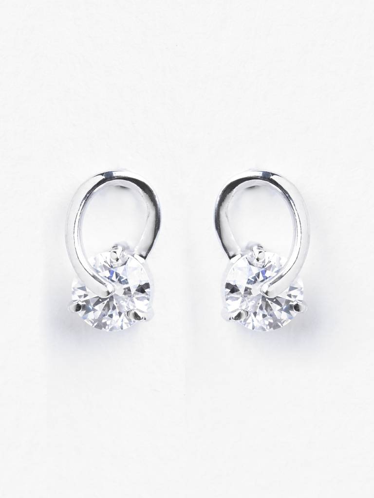 925 Sterling Silver Rhodium Plated Swiss Zirconia Solitaire Studs Earrings Gift For Women & Girls : CSE2