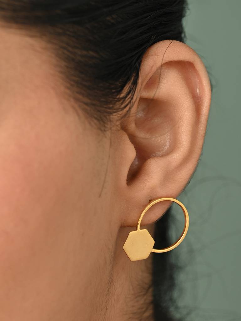 925 Sterling Silver Gold Plated Ava Geometric Matte Finish Stud Earrings Gift For Women & Girls : CSE34