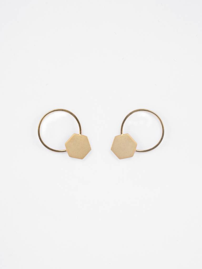 925 Sterling Silver Gold Plated Ava Geometric Matte Finish Stud Earrings Gift For Women & Girls : CSE34