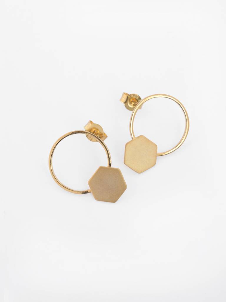 925 Sterling Silver Gold Plated Ava Geometric Matte Finish Stud Earrings Gift For Women & Girls : CSE34