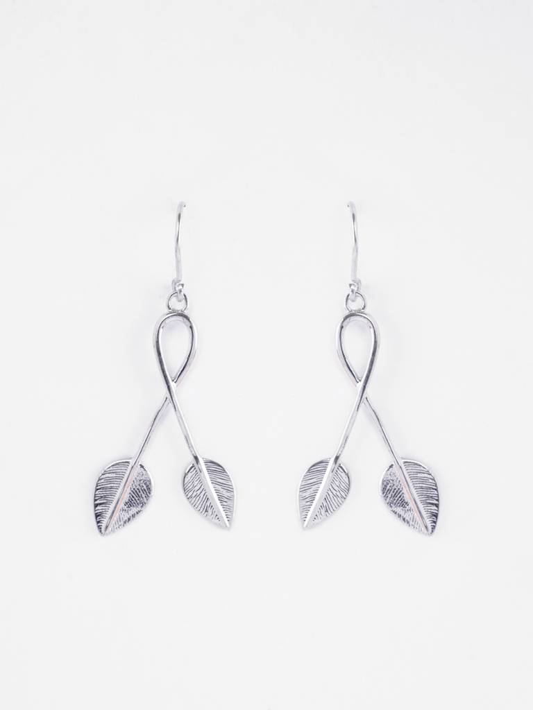 925 Sterling Silver Platinum Plated Orla Leaf Long Earrings Gift For Women & Girls : CSE37