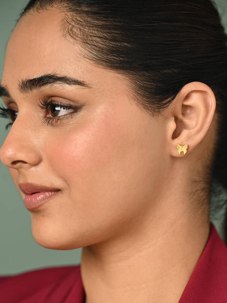 925 Sterling Silver Gold Plated Amber Golden Butterfly Stud Earrings Gift For Women & Girls : CSE38