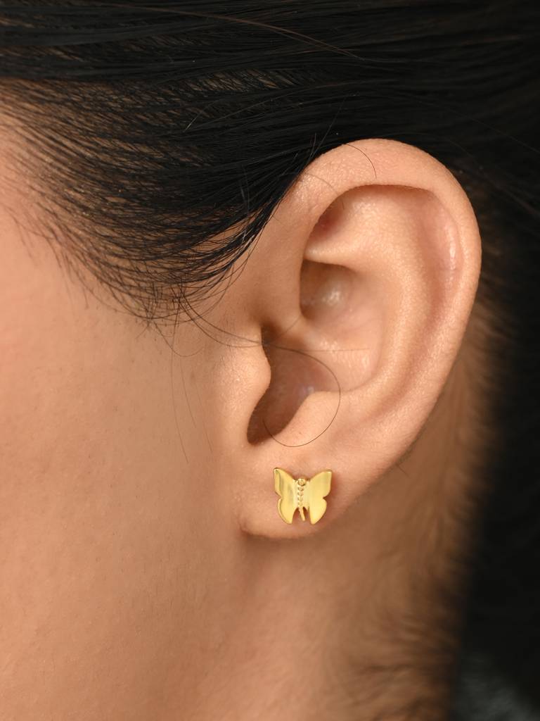 925 Sterling Silver Gold Plated Amber Golden Butterfly Stud Earrings Gift For Women & Girls : CSE38