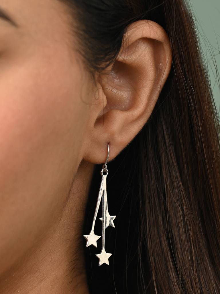 925 Sterling Silver Platinum Plated Marley Star Long Earrings Gift For Women & Girls : CSE43