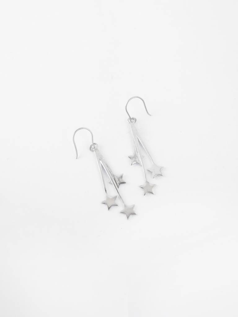 925 Sterling Silver Platinum Plated Marley Star Long Earrings Gift For Women & Girls : CSE43