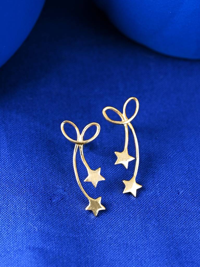925 Sterling Silver Gold Plated Jane Golden Star Long Earrings Gift For Women & Girls : CSE46