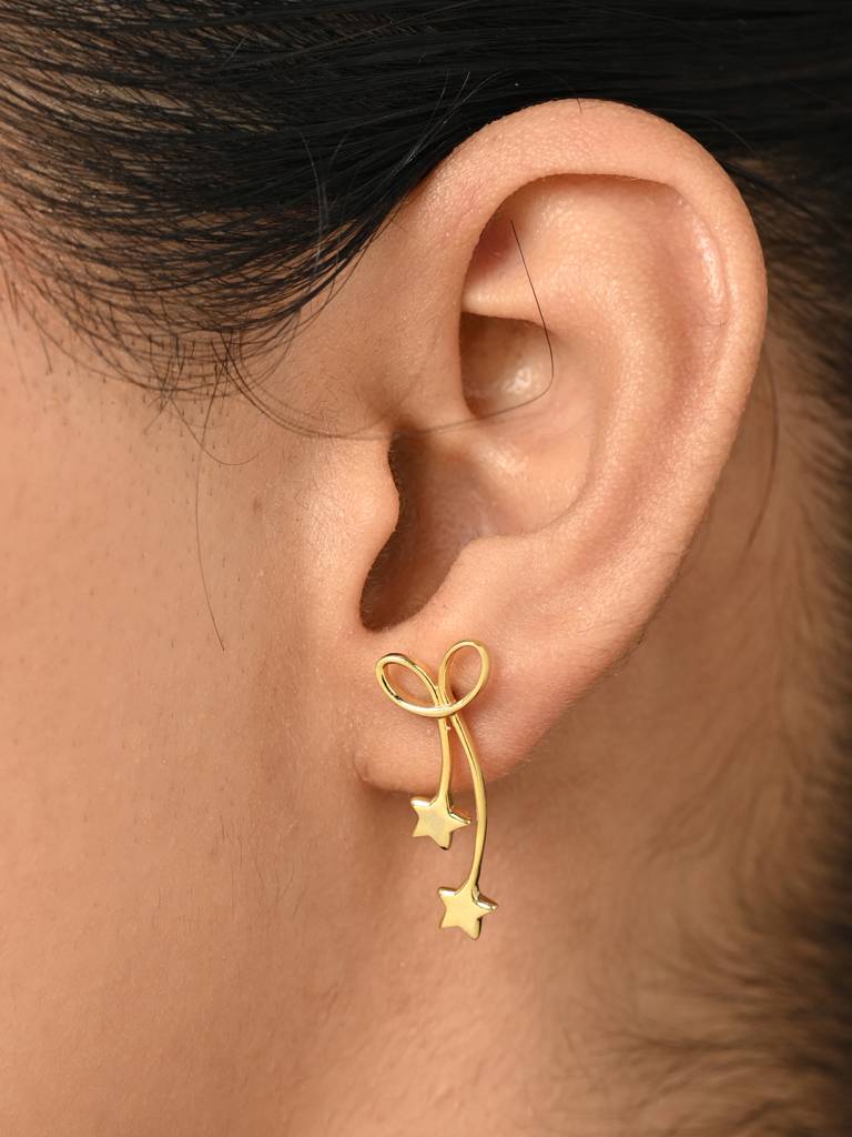 925 Sterling Silver Gold Plated Jane Golden Star Long Earrings Gift For Women & Girls : CSE46