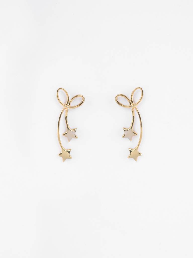 925 Sterling Silver Gold Plated Jane Golden Star Long Earrings Gift For Women & Girls : CSE46