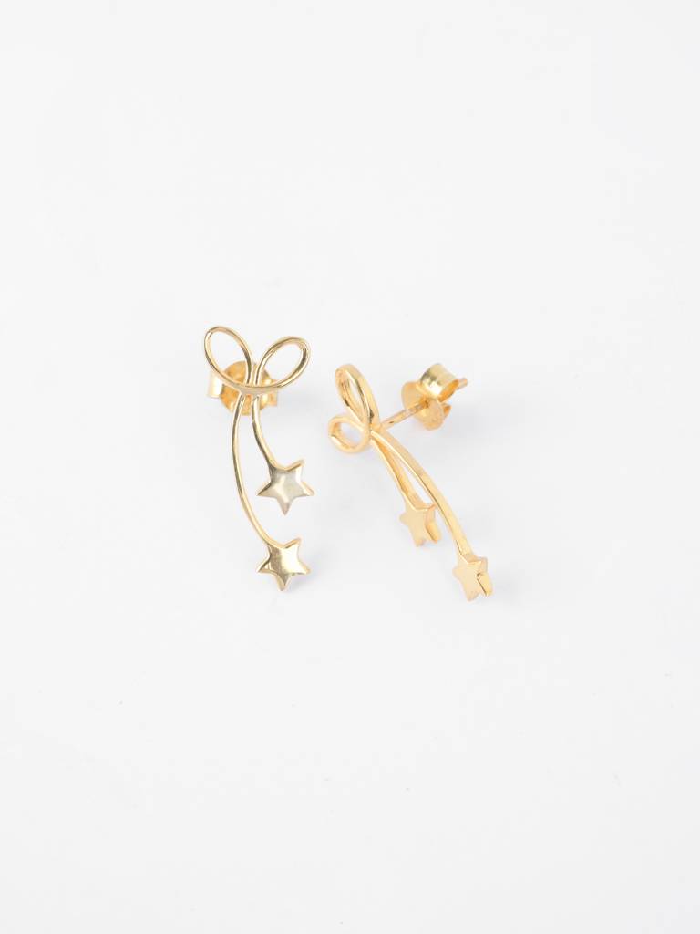 925 Sterling Silver Gold Plated Jane Golden Star Long Earrings Gift For Women & Girls : CSE46