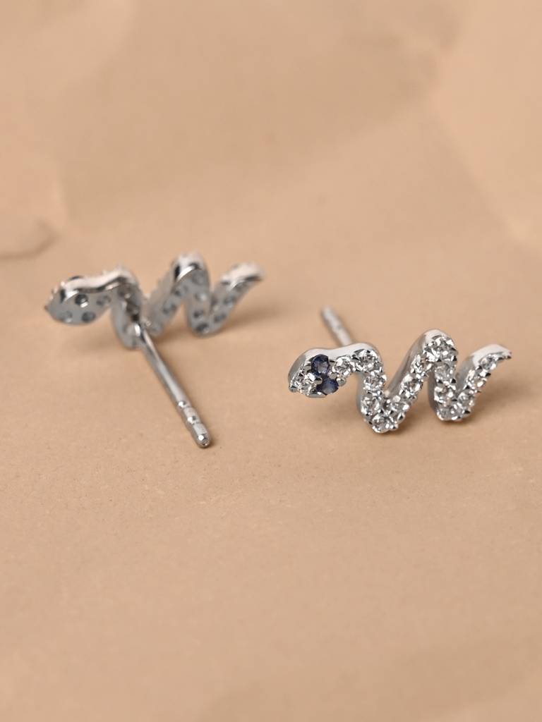 925 Sterling Silver Rhodium Plated Swiss Zirconia Snake Small Studs Earrings Gift For Women & Girls : CSE4