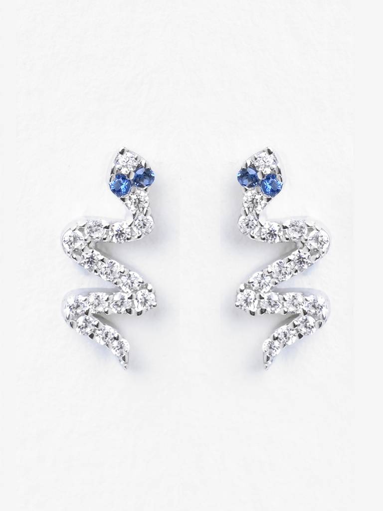 925 Sterling Silver Rhodium Plated Swiss Zirconia Snake Small Studs Earrings Gift For Women & Girls : CSE4