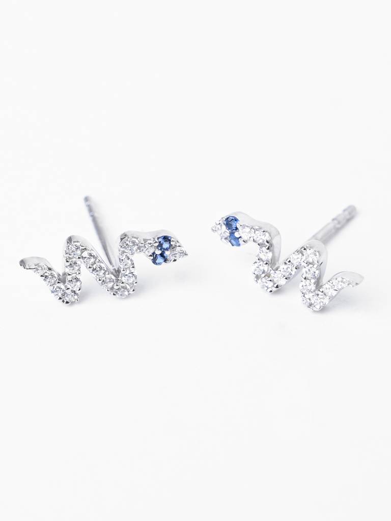 925 Sterling Silver Rhodium Plated Swiss Zirconia Snake Small Studs Earrings Gift For Women & Girls : CSE4