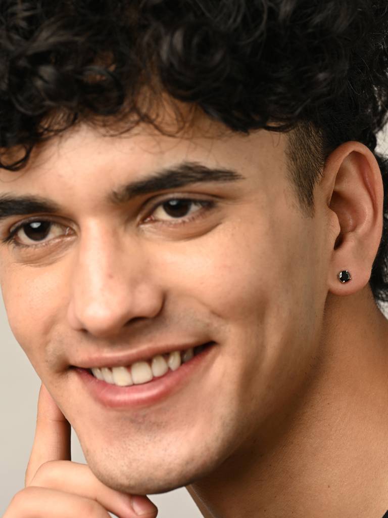 Clara 925 Sterling Silver Black Stud Men Earring Gift For Men & Boys (1 Piece) : CSE5PC1_BK