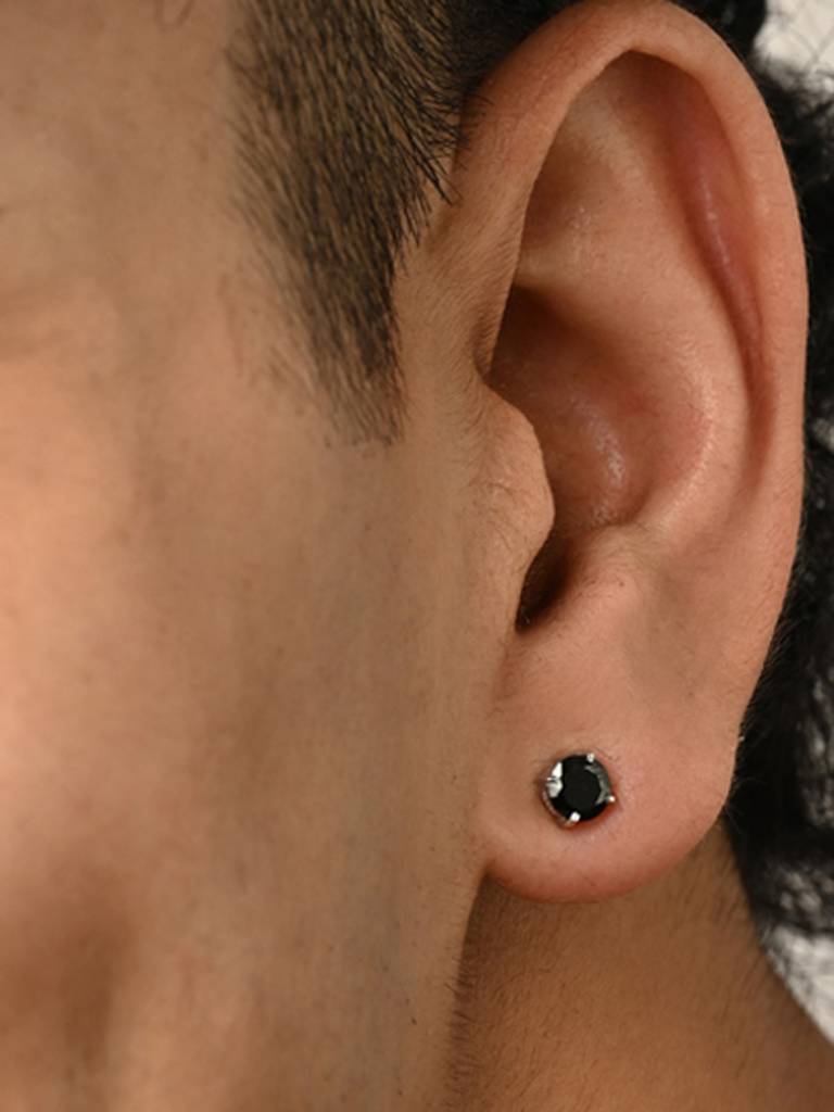 Clara 925 Sterling Silver Black Stud Men Earring Gift For Men & Boys (1 Piece) : CSE5PC1_BK