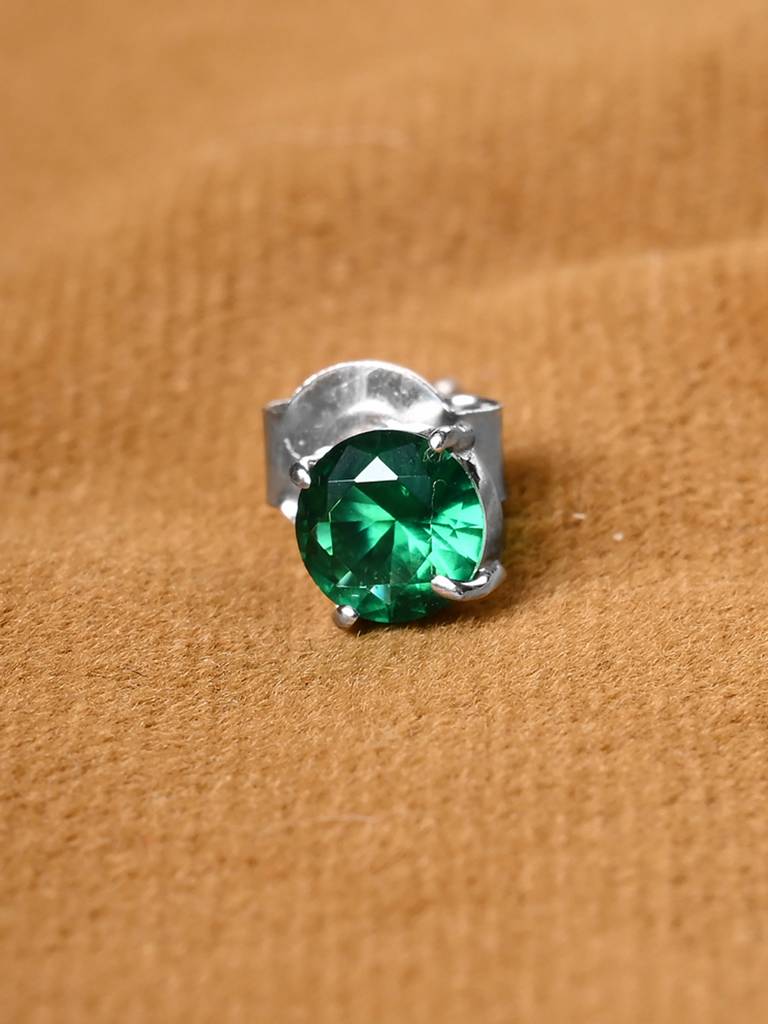 Clara 925 Sterling Silver Green Stud Men Earring Gift For Men & Boys (1 Piece) : CSE5PC1_EM