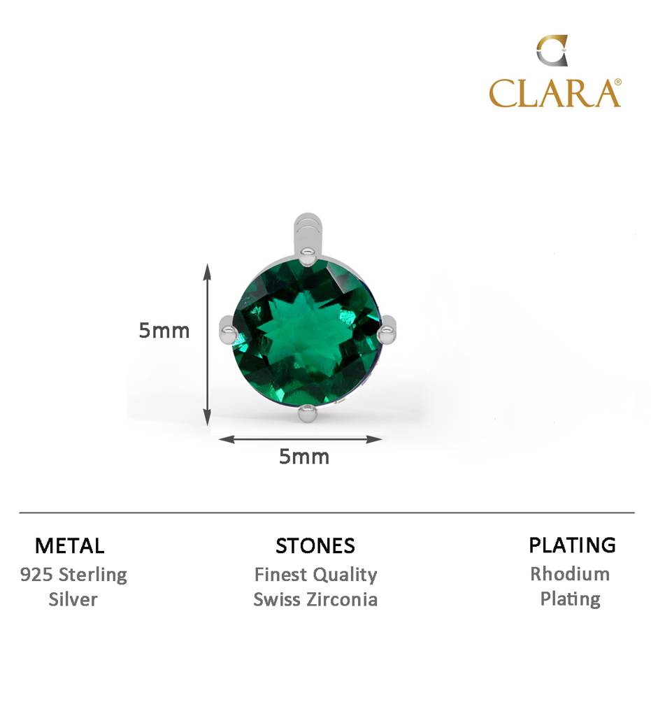 Clara 925 Sterling Silver Green Stud Men Earring Gift For Men & Boys (1 Piece) : CSE5PC1_EM