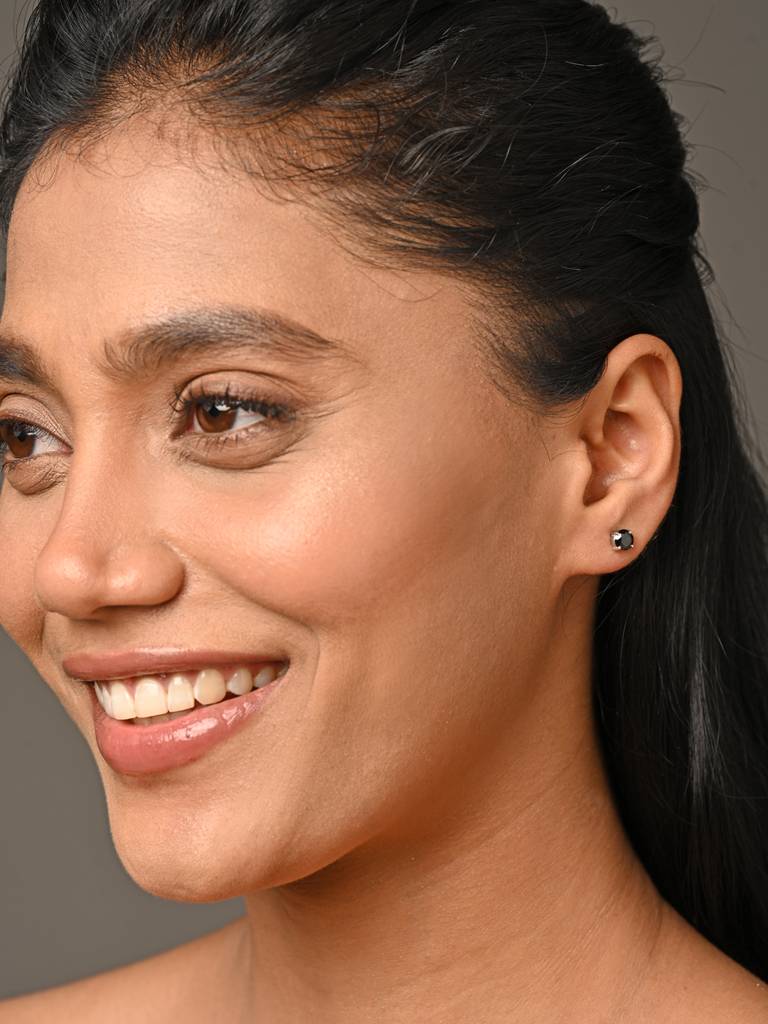 925 Sterling Silver Black Minimal Daily Wear Studs Earrings For Kids & Girls : CSE5_BK