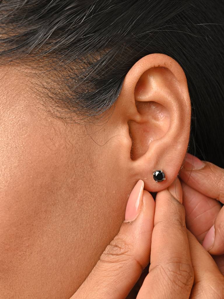 925 Sterling Silver Black Minimal Daily Wear Studs Earrings For Kids & Girls : CSE5_BK