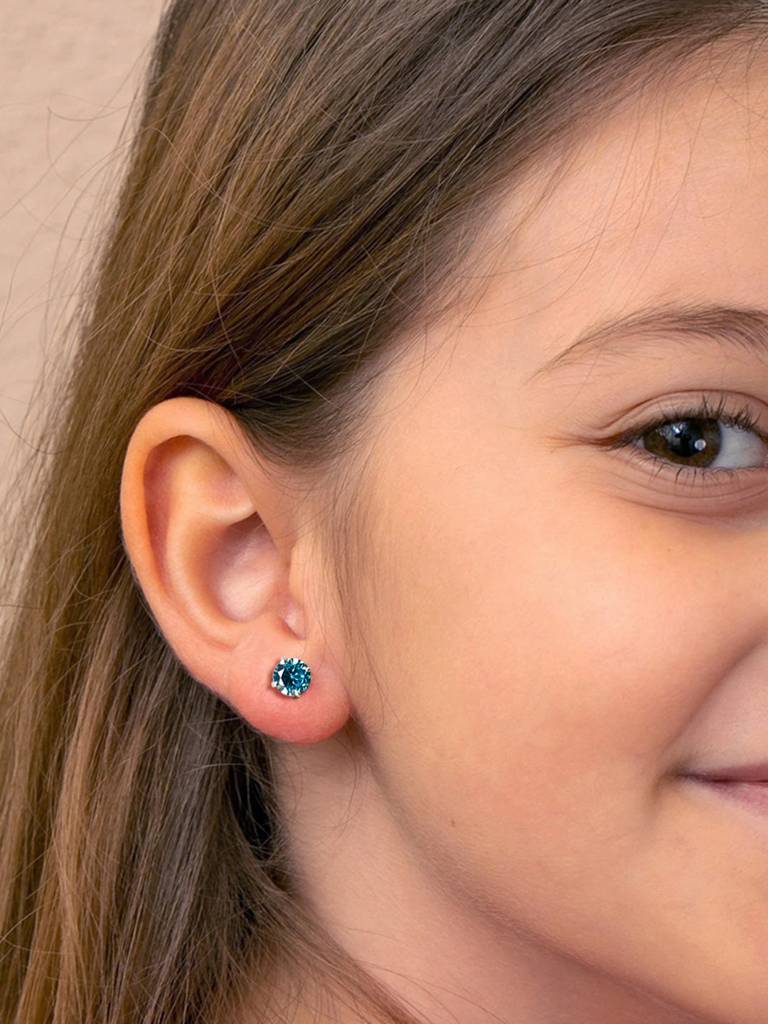 925 Sterling Silver Sky Blue Minimal Daily Wear Studs Earrings For Kids & Girls : CSE5_BT