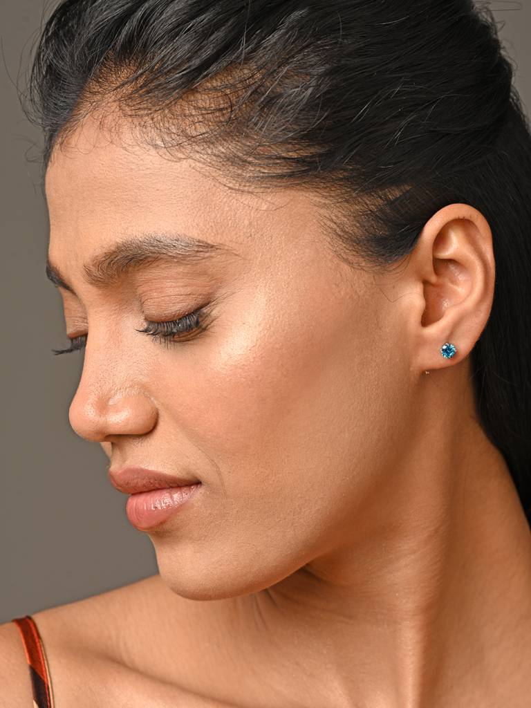 925 Sterling Silver Sky Blue Minimal Daily Wear Studs Earrings For Kids & Girls : CSE5_BT