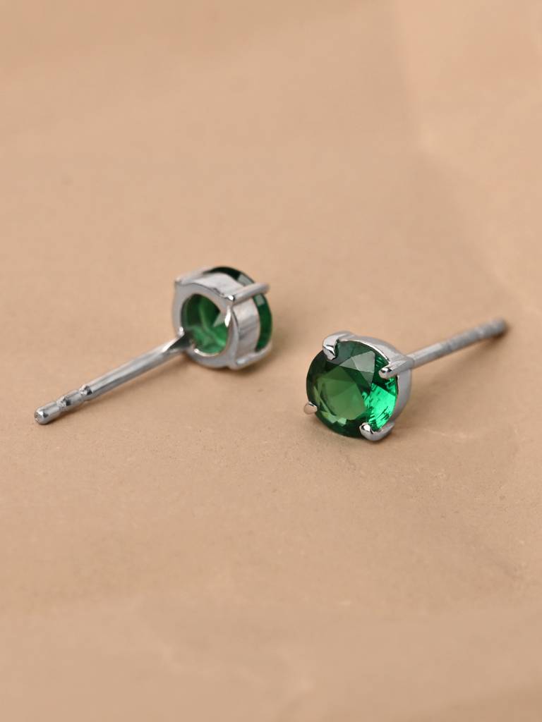 925 Sterling Silver Dark Green Minimal Daily Wear Studs Earrings For Kids & Girls : CSE5_EM
