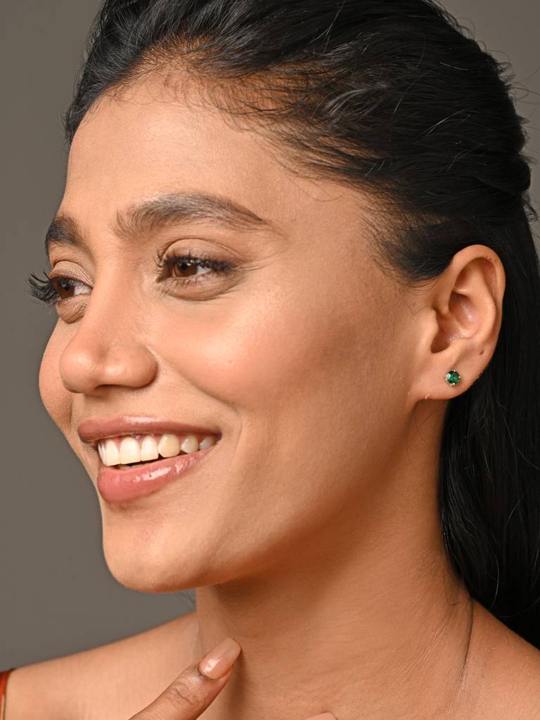 925 Sterling Silver Dark Green Minimal Daily Wear Studs Earrings For Kids & Girls : CSE5_EM