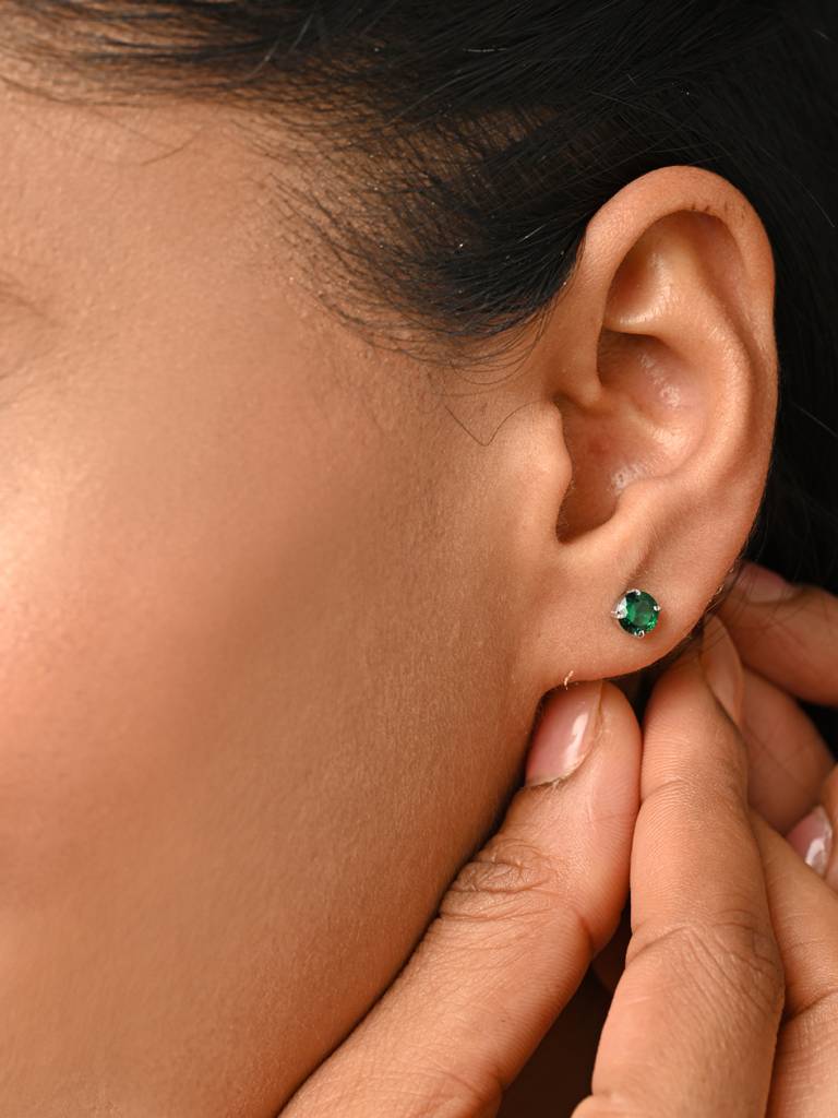 925 Sterling Silver Dark Green Minimal Daily Wear Studs Earrings For Kids & Girls : CSE5_EM