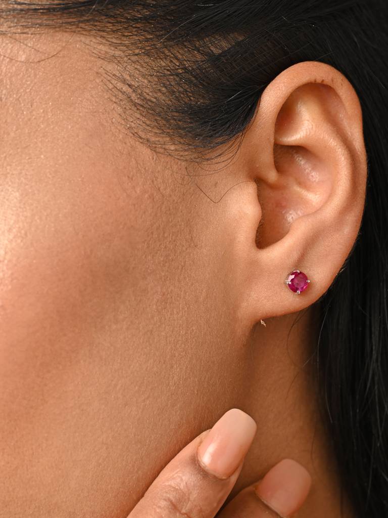 925 Sterling Silver Blood Red Minimal Daily Wear Studs Earrings For Kids & Girls : CSE5_RU