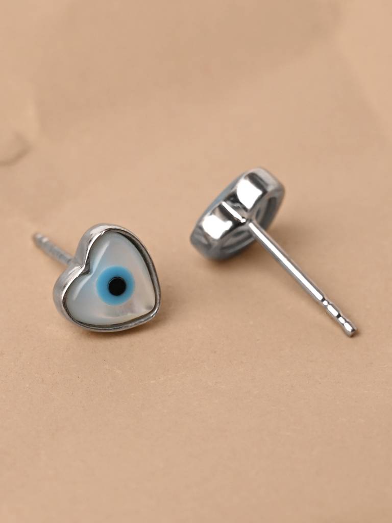 925 Sterling Silver Minimal Daily Wear Evil Eye Heart Studs Earrings For Kids & Girls : CSE6