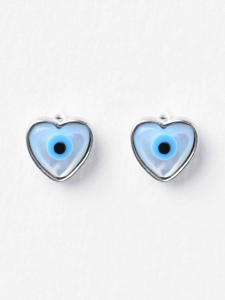 925 Sterling Silver Minimal Daily Wear Evil Eye Heart Studs Earrings For Kids & Girls : CSE6