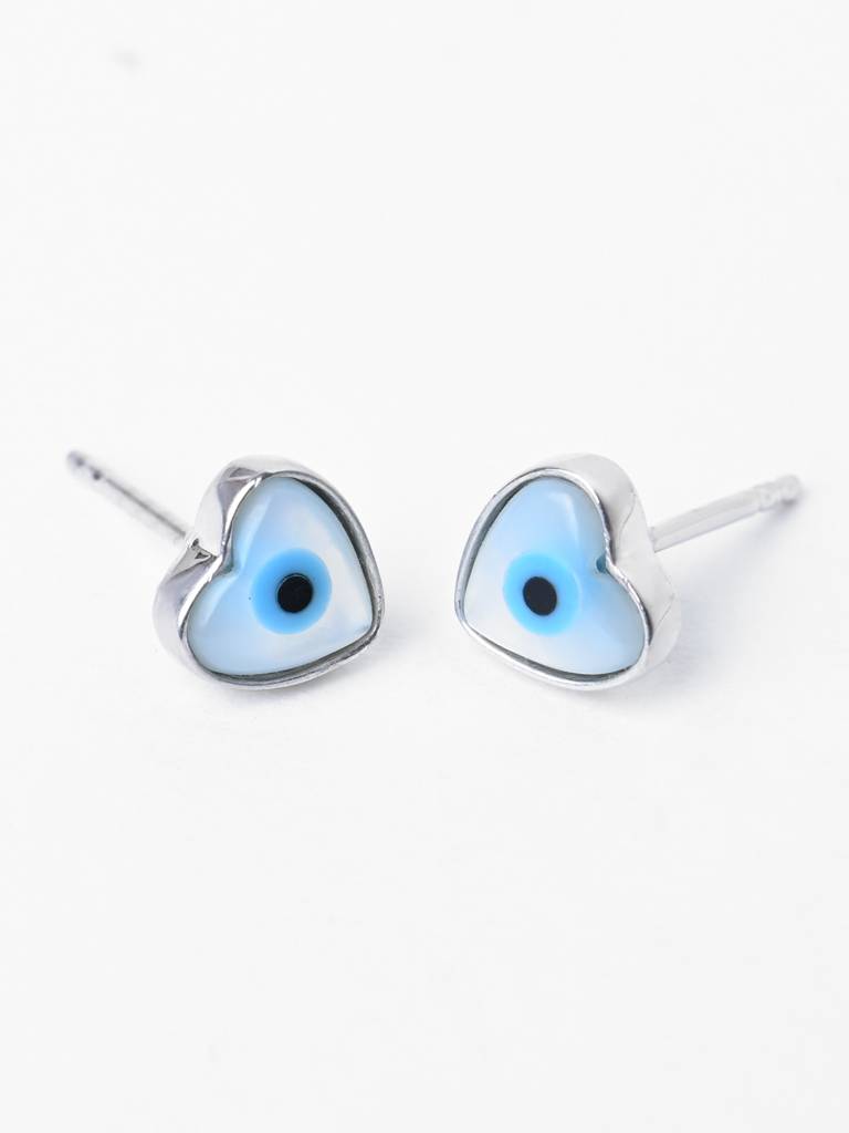 925 Sterling Silver Minimal Daily Wear Evil Eye Heart Studs Earrings For Kids & Girls : CSE6