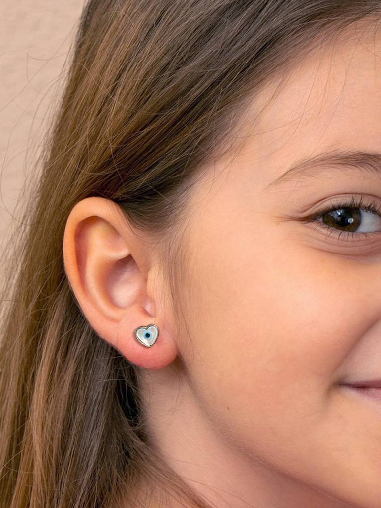925 Sterling Silver Minimal Daily Wear Evil Eye Heart Studs Earrings For Kids & Girls : CSE6