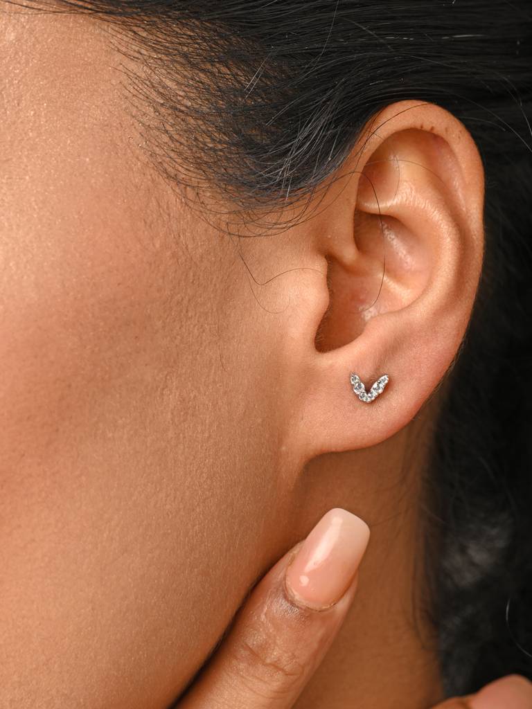 925 Sterling Silver Minimal Daily Wear Small V Studs Earrings For Kids & Girls : CSE7