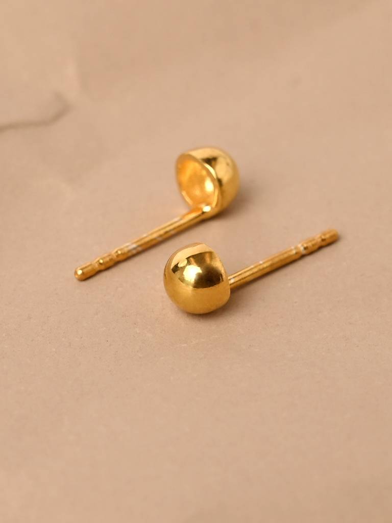 925 Sterling Silver Gold Plated Golden Ball Minimal Daily Wear Studs Earrings For Kids & Girls : CSE9